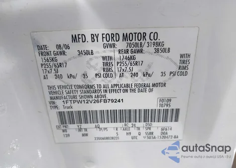2006 Ford F150 Supercrew z USA, uszkodzony, nr VIN 1FTPW12V26FB79241